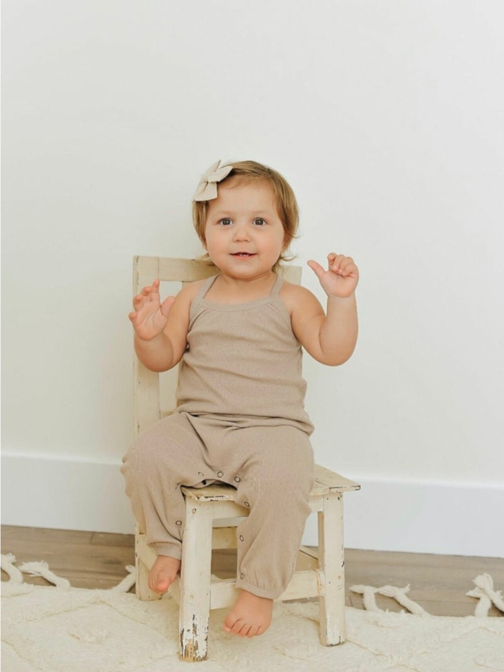 12-18m NWT L’ovedbaby Organic Girls Pointelle Romper- Sand Castle - Picture 2 of 5